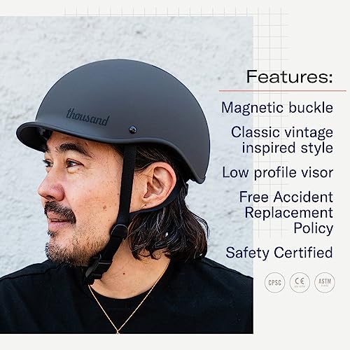 Thousand Heritage 2.0 Adult Bike Helmet; The Original Low Profile Retro Commuter Cycling Helmet Safety Certified for Bicycle Skateboard Skating Roller Skates; for Men & Women (Stealth Black, L) - Image 4