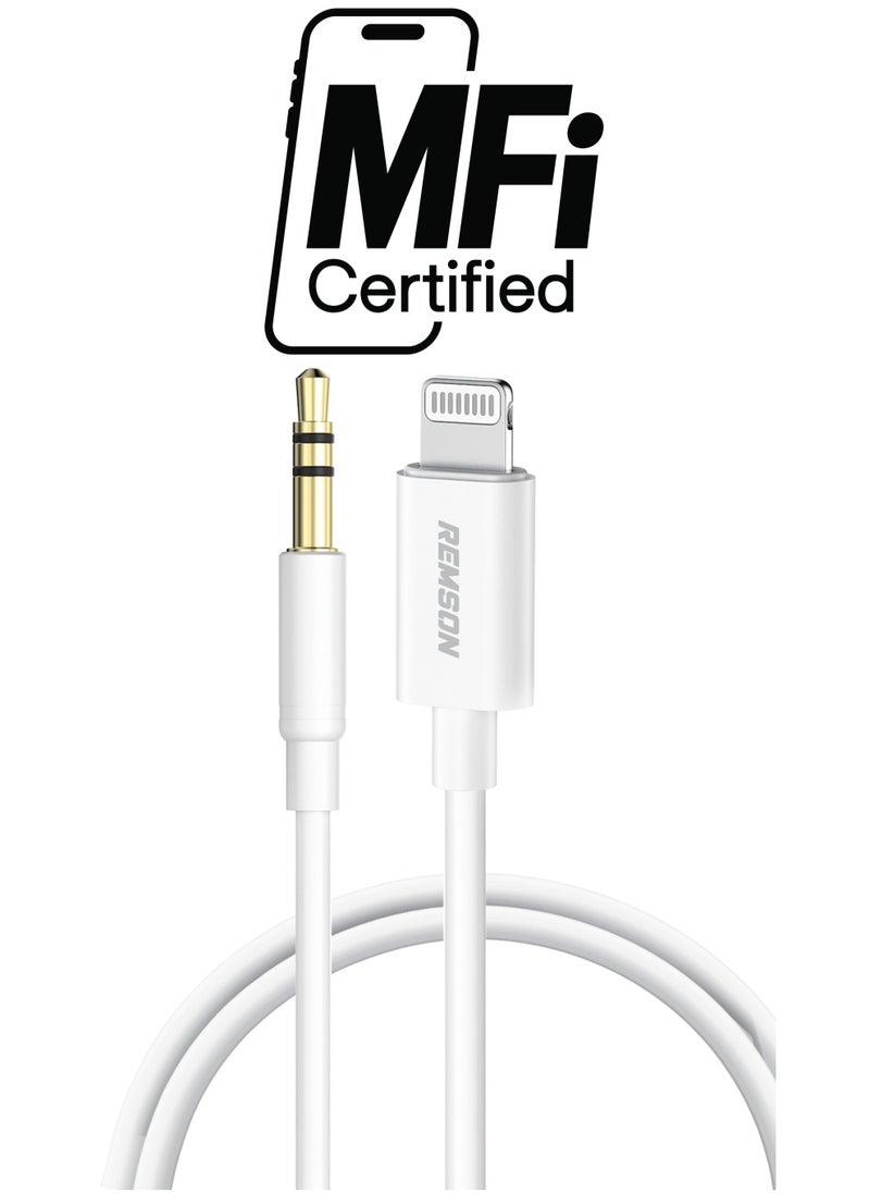 Remson - Apple MFi Certified Remson Lightning to 3.5 mm AUX Cable 1.2M Audio Conversion Cable Car Stereo Speaker Headphone Jack Adapter Audio Cable for iPhone 14 13 12 11 XS XR X 8 7 6 iPad White - Image 1