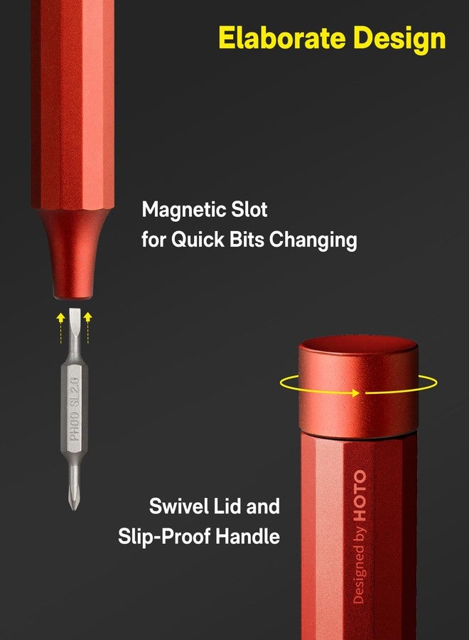 هوتو مجموعة مفكات براغي صغيرة متعددة الرؤوس من هوتو، 24 في 1، مغناطيسية، يدوية، مفكات براغي دقيقة، قلم مفك براغي EDC للنظارات، الأجهزة الإلكترونية، الساعات، الهواتف، أجهزة الكمبيوتر المحمولة، الكاميرات، لون أحمر زنجفري - Image 4