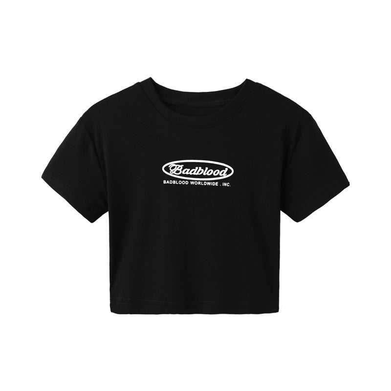 Black Letter Print Short T-Shirt for Women, 2025 Summer New Style, Slim Fit, Versatile, Hot Girl Short-Sleeved Top - Image 4