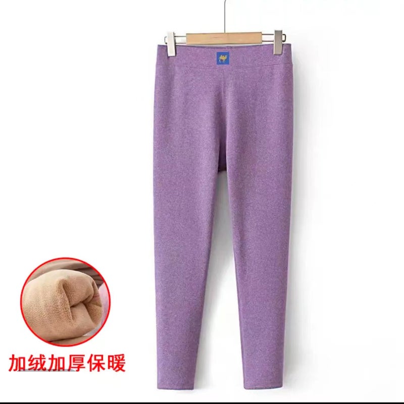 German velvet warm pants womens winter integrated autumn and winter padded bottoms plus size fleece-lined cold-proof seamless lamb velvet autumn pants Purple [women's velvet and thickening] 
