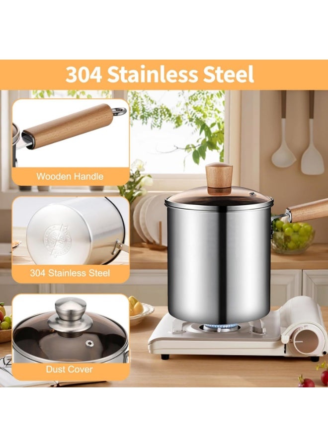 يلا جوي وعاء قلي عميق بمقبض خشبي، 3 لتر/ 101 أونصة، وعاء قلي من الفولاذ المقاوم للصدأ 304 مع سلة مصفاة، مقبض خشبي، ملقط وغطاء زجاجي، مقلاة غير لاصقة تسخين موحد، وعاء قلي لقلي السمك والدجاج والروبيان (3 قطع) - Image 3