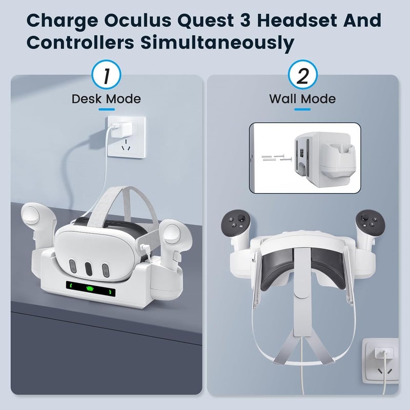 ميكينج تك محطة شحن لـ Oculus/Meta Quest 3، محطة شحن مدمجة لوحدات التحكم في سم��عة الواقع الافتراضي مع بطاريتين قابلتين لإعادة الشحن، شاشة LED، حامل شحن للطاولة والجدار. - Image 3