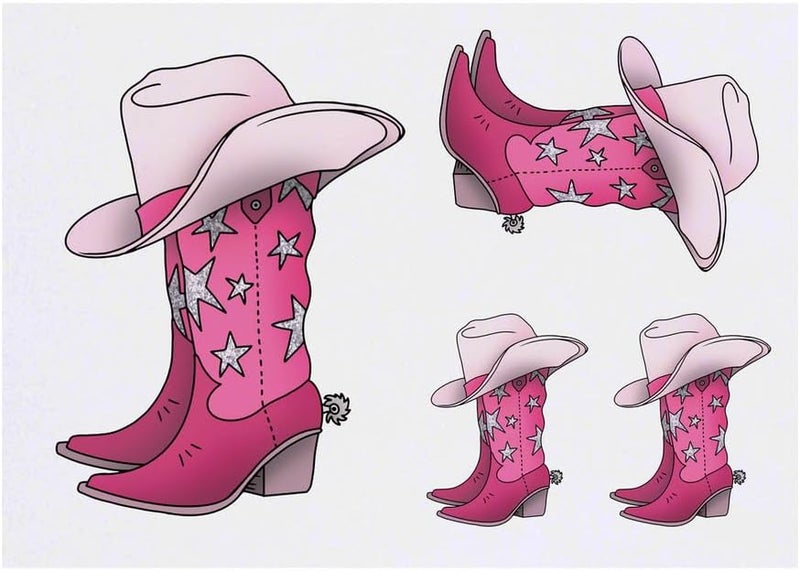 4 x Star Cowboy Boots Hat Temporary Tattoos Water Resistant SkinSafe NonToxic Transfers Mixed Sizes TO00083000