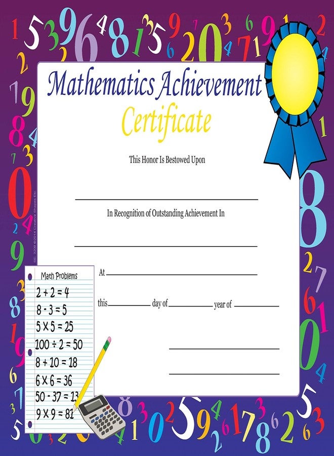 SHAPES ETC. 30pcs Mathematics Achievement Recognition Certificates 11inx8.5in Colorful Award Kids Student Graduations Moving Up Ceremonies Achievement Days Banquets Academic Competitions USA Made - Image 2