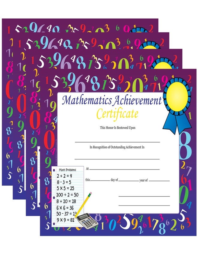 SHAPES ETC. 30pcs Mathematics Achievement Recognition Certificates 11inx8.5in Colorful Award Kids Student Graduations Moving Up Ceremonies Achievement Days Banquets Academic Competitions USA Made - Image 1