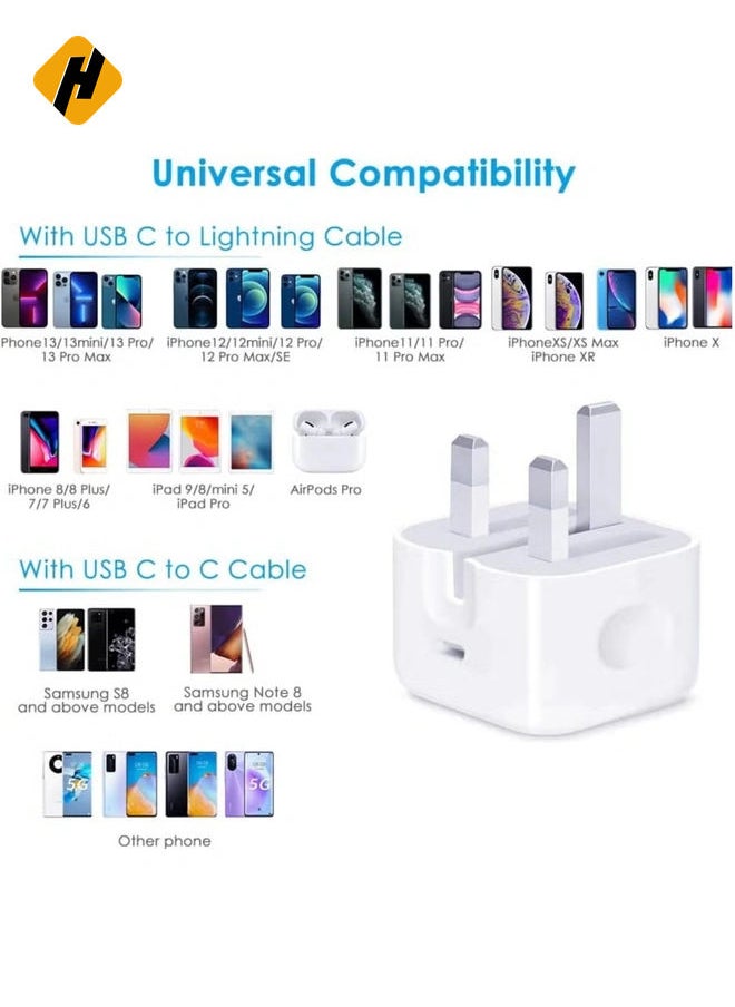 HuHa - 【MFi Certified】 iPhone 20W Charger Plug and 2M USB C to Lightning Cable PD Fast Charger USB C Plug Data Lead Compatible with iPhone 14/14 Plus/14 Pro/14 Pro Max/13/12/11/11 Pro/XS Max/XR/X/8/7/iPad - Image 1