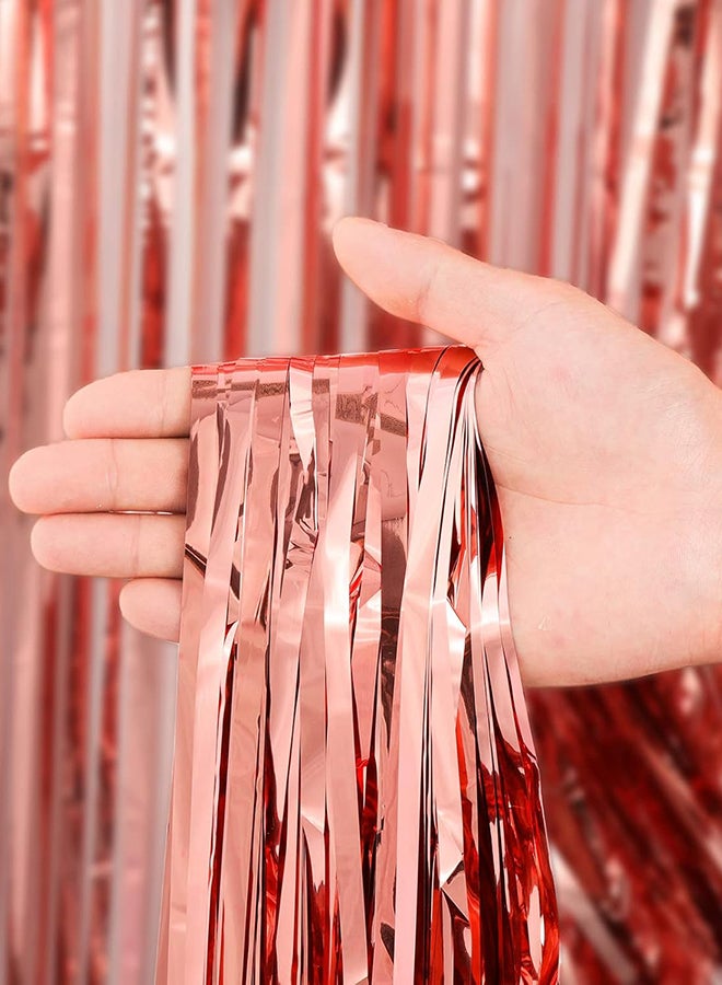 Goldedge Metallic Tinsel Foil Fringes Curtains Party Photo Backdrop for Birthday Decorations 2-Piece Set, 100 x 200 cm Size, Rose Gold  - Image 2