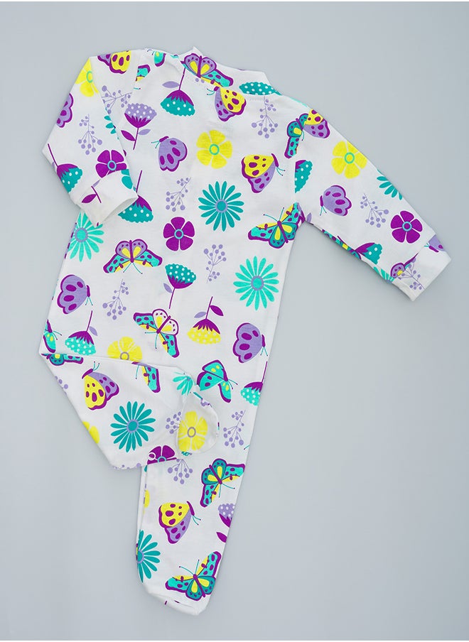 babyqlo Printed footie romper for infants with butterfly and flower print  - Image 2