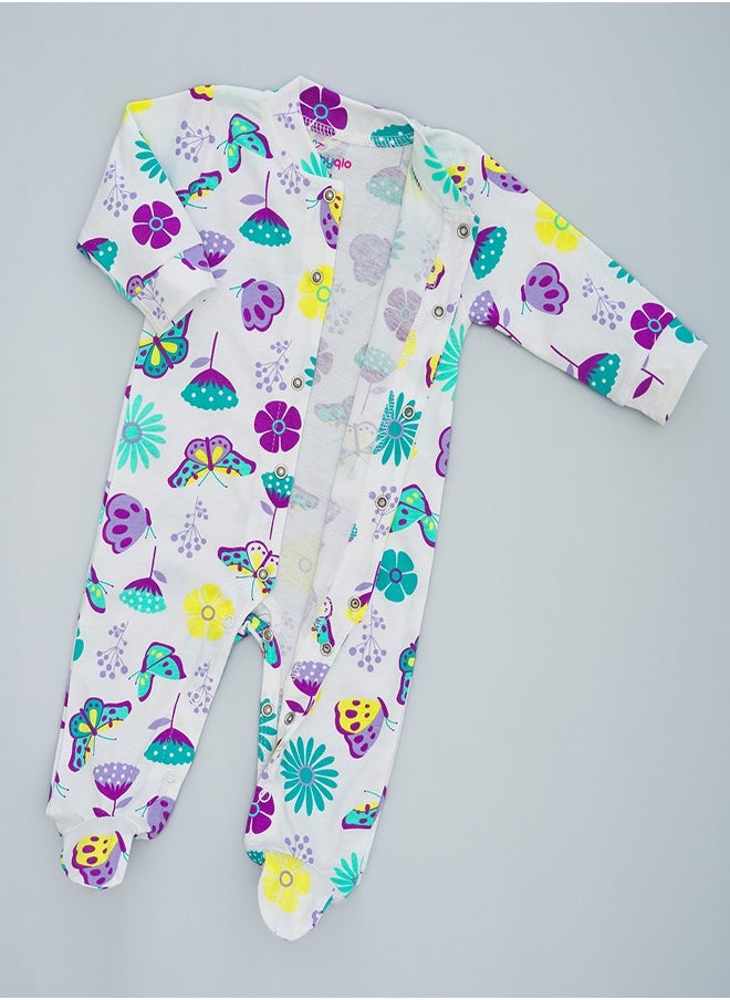 babyqlo Printed footie romper for infants with butterfly and flower print  - Image 3