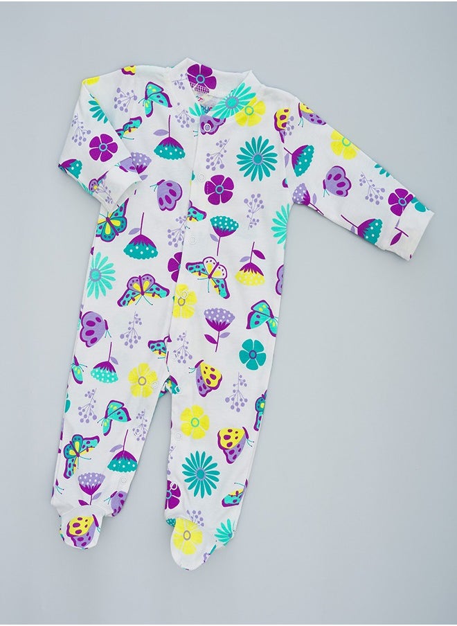 babyqlo Printed footie romper for infants with butterfly and flower print  - Image 1