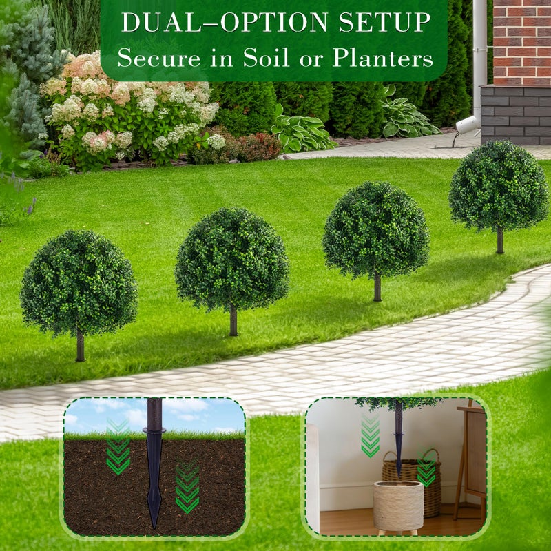 FONYICK 24.8 Inch Artificial Boxwood Trees, 2 Sets Faux Boxwood Topiary with Spikes, Pot Filler Fake Shrubs Plants for Outdoor PlantersFront Porch Decor Round Topiary Bush Balls Home Garden Spring - Image 2