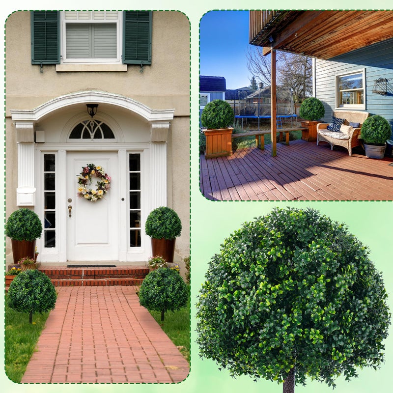 FONYICK 24.8 Inch Artificial Boxwood Trees, 2 Sets Faux Boxwood Topiary with Spikes, Pot Filler Fake Shrubs Plants for Outdoor PlantersFront Porch Decor Round Topiary Bush Balls Home Garden Spring - Image 3