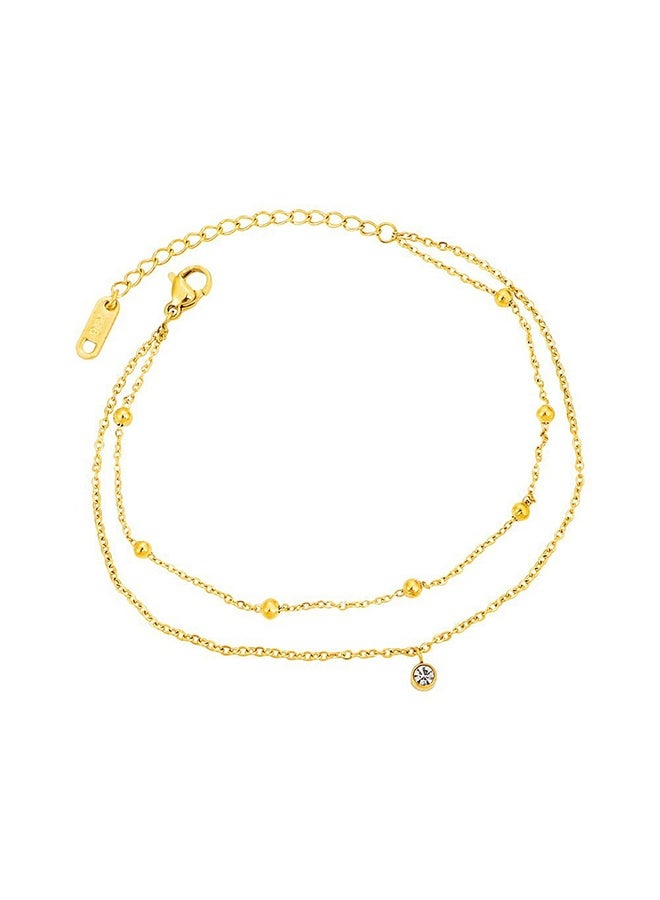 GIFT 18K Gold Plated Stainless Steel Double Sickle Ankle Bracelet Rose Zirconia Luxury Elegant Jewelry for Daily Wear, Beach and Vacation - Image 5