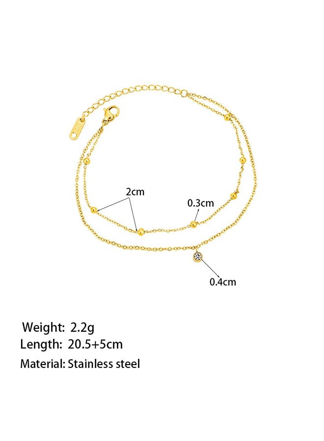 GIFT 18K Gold Plated Stainless Steel Double Sickle Ankle Bracelet Rose Zirconia Luxury Elegant Jewelry for Daily Wear, Beach and Vacation - Image 4