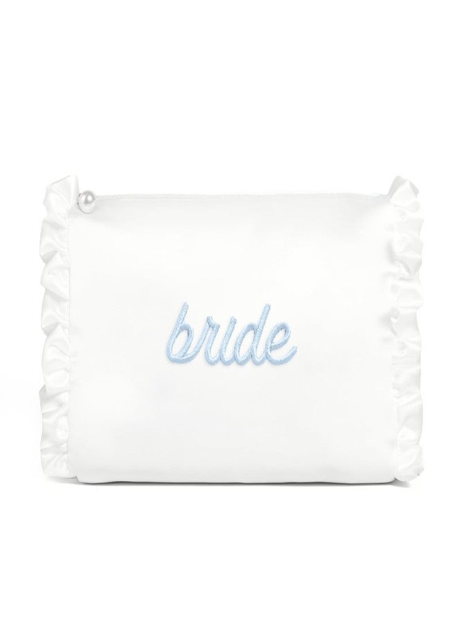 xo, Fetti White Satin Bride Cosmetic Bag | Bachelorette Party Decorations, Bride To Be Purse, Bridal Shower Accessory, GRWM Makeup Bag - Image 1