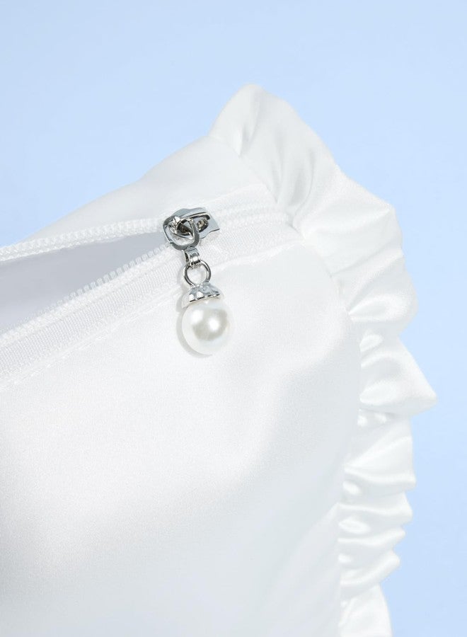 xo, Fetti White Satin Bride Cosmetic Bag | Bachelorette Party Decorations, Bride To Be Purse, Bridal Shower Accessory, GRWM Makeup Bag - Image 4