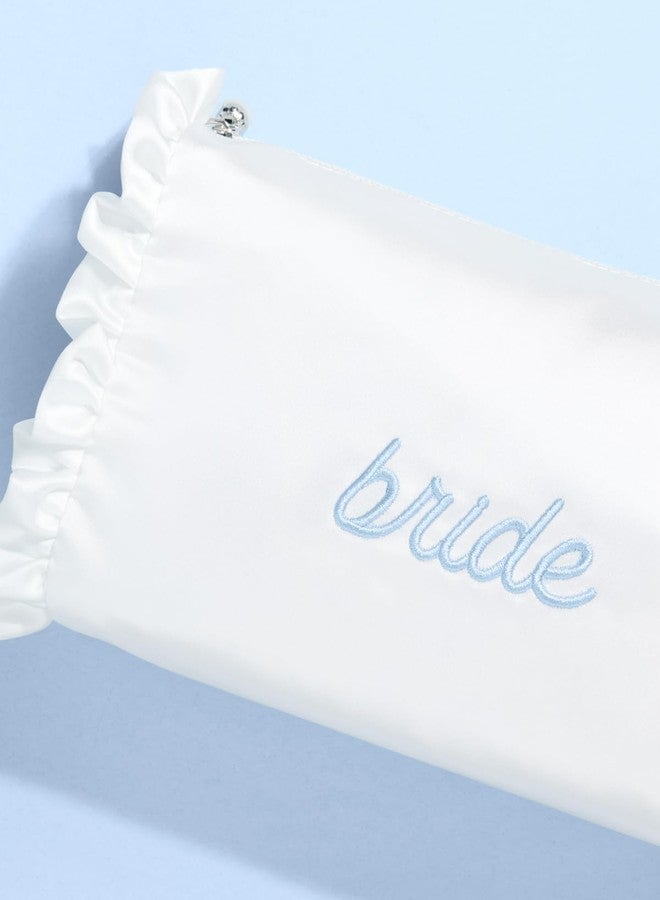 xo, Fetti White Satin Bride Cosmetic Bag | Bachelorette Party Decorations, Bride To Be Purse, Bridal Shower Accessory, GRWM Makeup Bag - Image 3