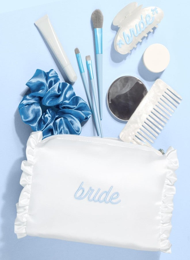 xo, Fetti White Satin Bride Cosmetic Bag | Bachelorette Party Decorations, Bride To Be Purse, Bridal Shower Accessory, GRWM Makeup Bag - Image 2