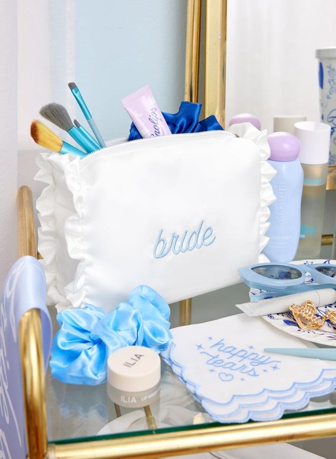 xo, Fetti White Satin Bride Cosmetic Bag | Bachelorette Party Decorations, Bride To Be Purse, Bridal Shower Accessory, GRWM Makeup Bag - Image 5