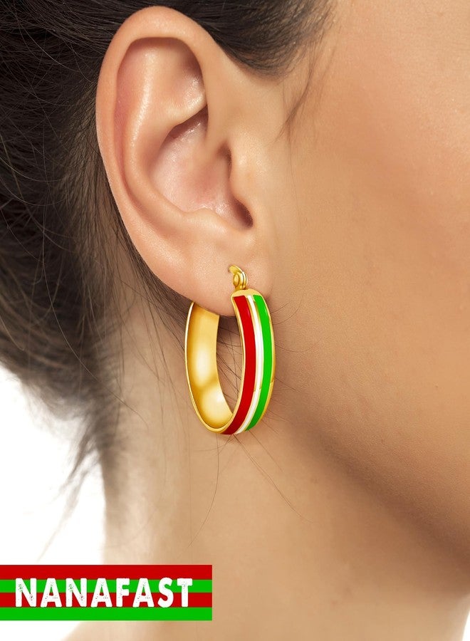 Nanafast Christmas Earrings Stainless Steel Christmas Hoop Earrings for Women Xmas Red Green Hoop Earrings-Gold Red&White&Green - Image 2