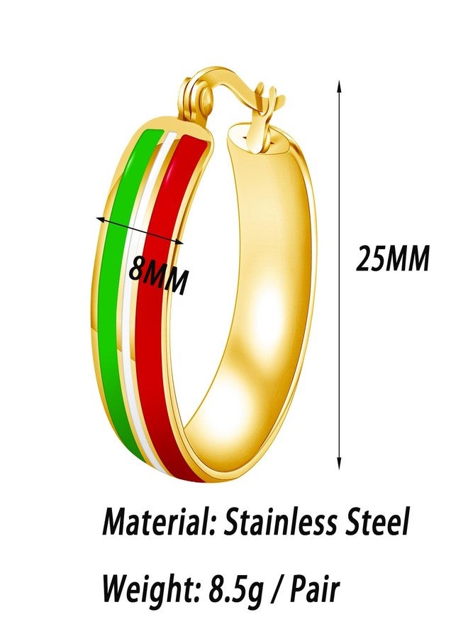 Nanafast Christmas Earrings Stainless Steel Christmas Hoop Earrings for Women Xmas Red Green Hoop Earrings-Gold Red&White&Green - Image 4