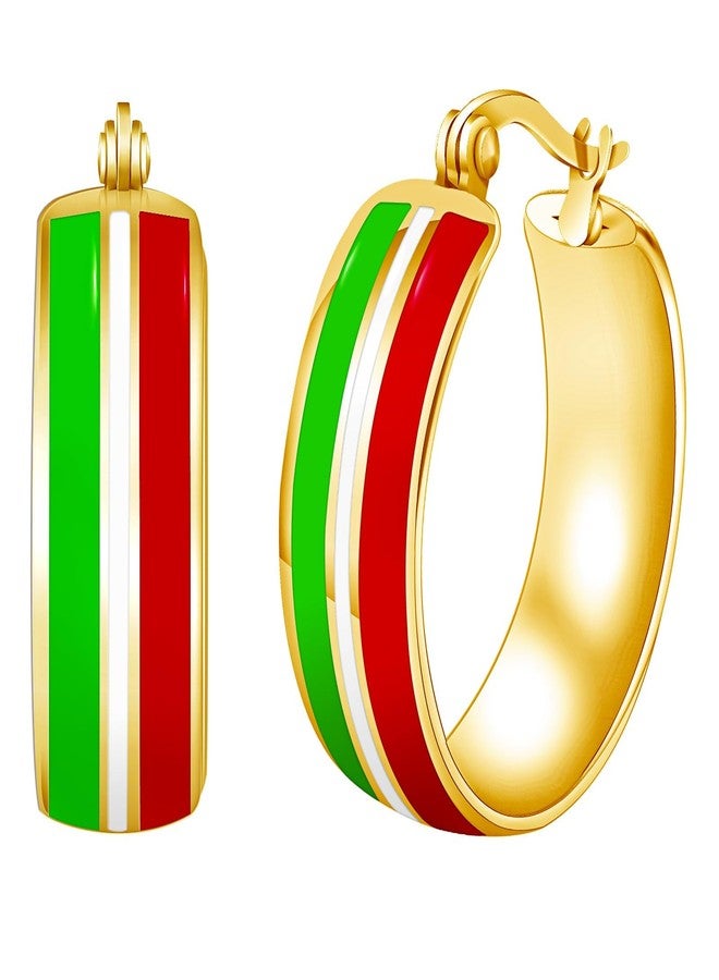 Nanafast Christmas Earrings Stainless Steel Christmas Hoop Earrings for Women Xmas Red Green Hoop Earrings-Gold Red&White&Green - Image 1