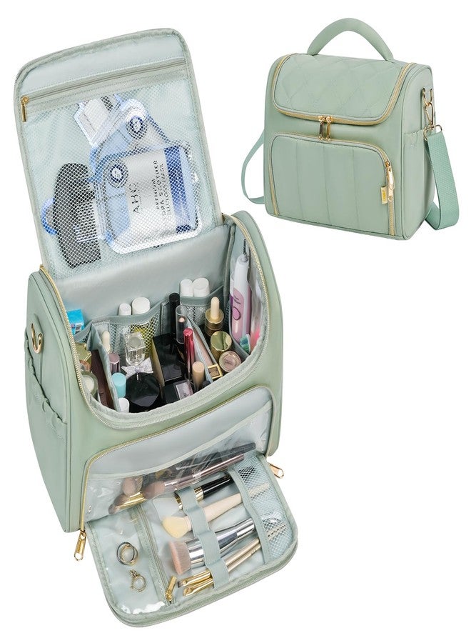 GR69N Travel Toiletry Bag Large Cosmetic Makeup Bag Organizer for Women,Wide-open Make Up Bag Waterproof Makeup Case Travel Bag with Handle and Dividers for Toiletries,Essentials,Accessories,Green - Image 1