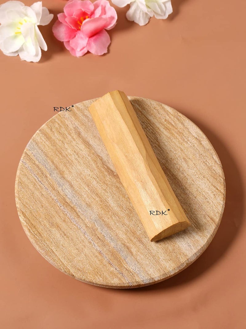 RDK Natural Sandalwood Pata Board Chandan Pata with Chandan Stick (Mysore) | Sandalwood Rubbing Stone with Original Chandan Stick for Pooja Path Havan | Size 5-inches - Image 1