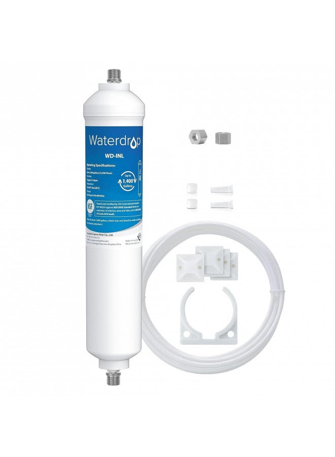 Waterdrop Inline Water Filter for Refrigerator and Ice Maker, NSF Certified High Capacity Drinking Water Filtration System with Direct Connect Fittings, Reduces Chlorine, PFAS/PFOA/PFOS - Image 1