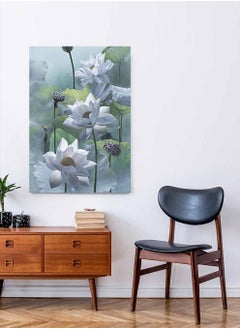 LOWHA Framed Canvas Wall Art Stretched Over Wooden Frame, Beautiful lotus Scenery Painting, For Home, Living Room, Office Decor  - Image 1