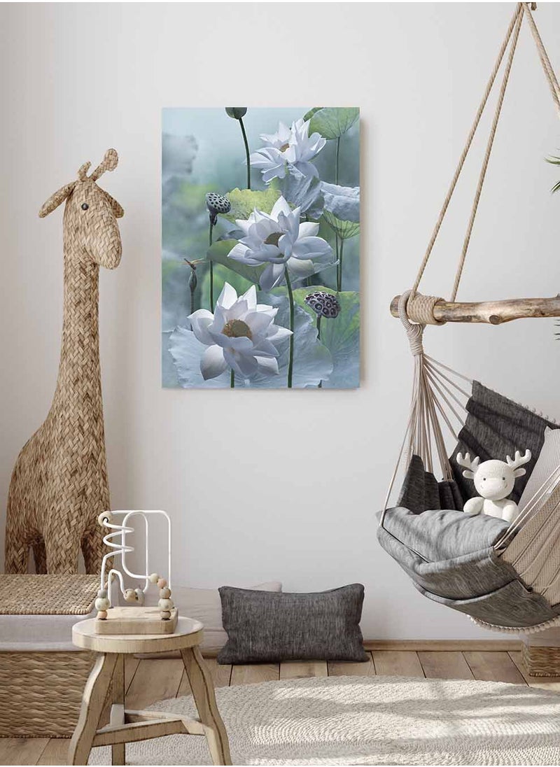 LOWHA Framed Canvas Wall Art Stretched Over Wooden Frame, Beautiful lotus Scenery Painting, For Home, Living Room, Office Decor  - Image 2