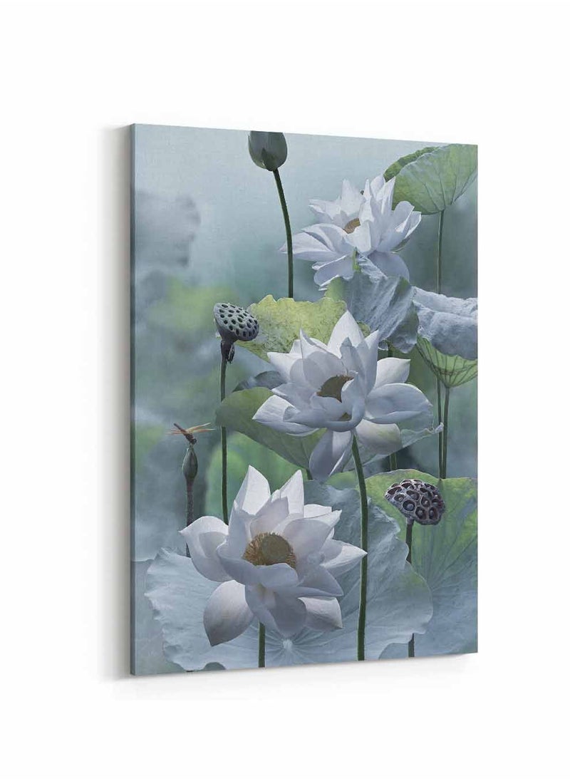 LOWHA Framed Canvas Wall Art Stretched Over Wooden Frame, Beautiful lotus Scenery Painting, For Home, Living Room, Office Decor  - Image 5