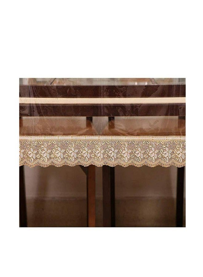 MONKDECOR Plastic Classic Transparent 6 Seater Oval Dining Table Cover With Golden Lace (Oval) Size- 60X90 Inches - Image 4