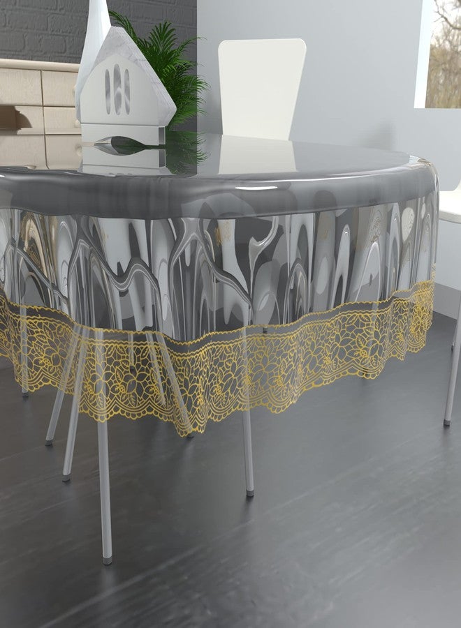 MONKDECOR Plastic Classic Transparent 6 Seater Oval Dining Table Cover With Golden Lace (Oval) Size- 60X90 Inches - Image 2