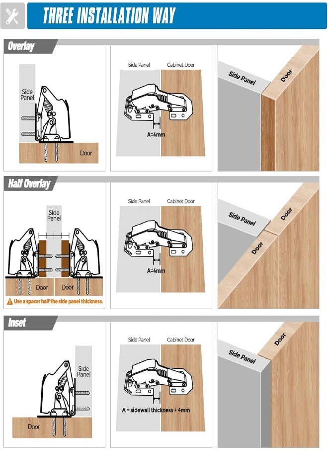 Generic - 2 Pack Hidden Hinges Soft Close Surface Mount Kitchen Cabinet Hinges, No Pre-drilled for Kitchen Cupboard - Image 1