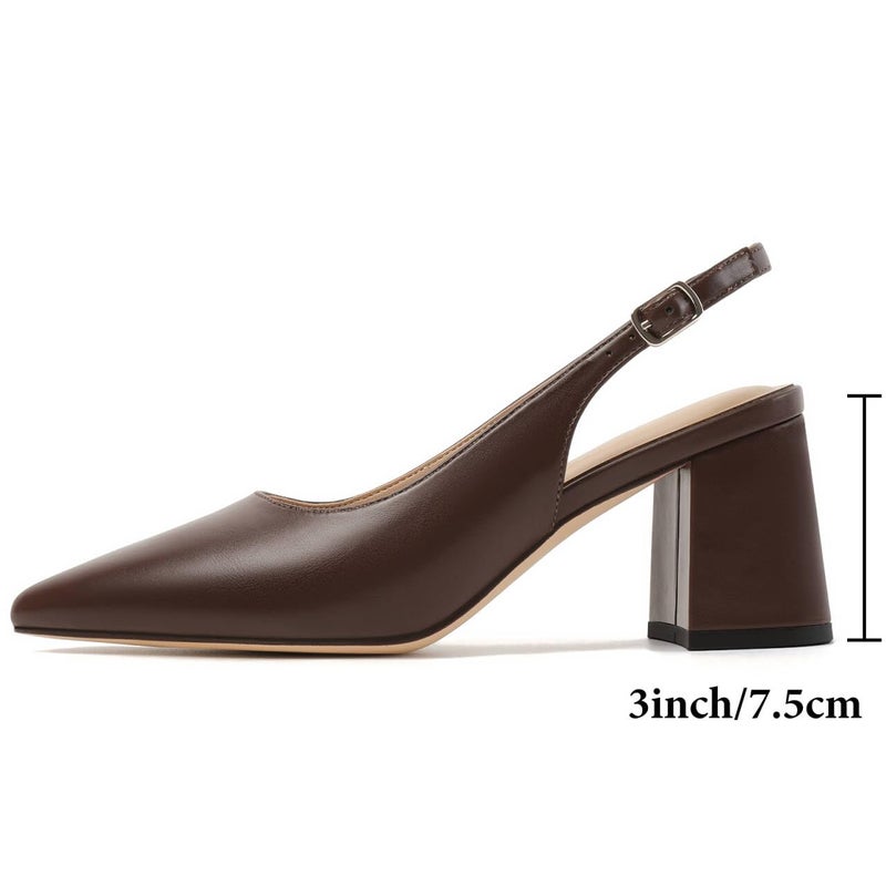 Mostrin Coffee Brown Block Slingback Heels for Women Pointed Closed Toe Chunky Heels Office Work Shoes Women's Pumps for Business Casual Size 8 - Image 5