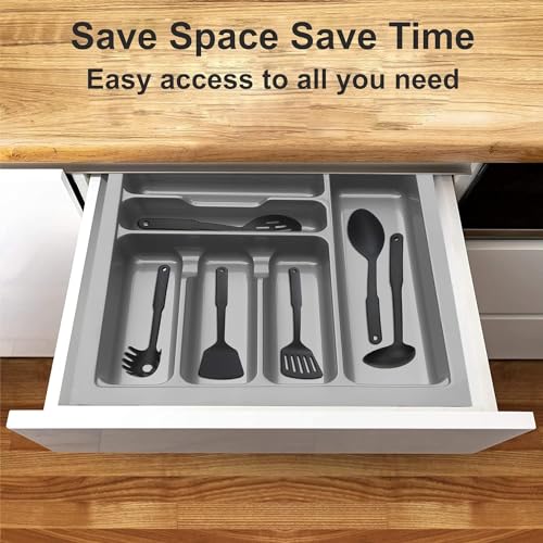 LEVON Plastic Cutlery Tray For Kitchen Drawer, Cutlery Stationery Organizer, Moduler Kitchen Basket, Grey, (17 X 19 Inch) - Image 5