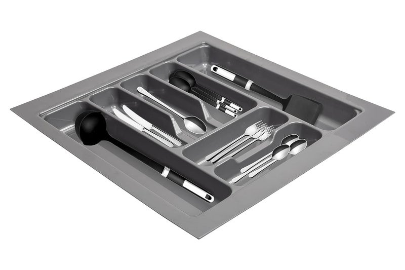 LEVON Plastic Cutlery Tray For Kitchen Drawer, Cutlery Stationery Organizer, Moduler Kitchen Basket, Grey, (17 X 19 Inch) - Image 2