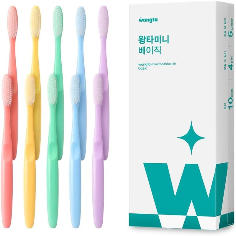 WANGTA Mini Basic - Medium Large Toothbrushes – 1.4 inch (3.5 cm) Head, 3,200 Bristles for Deep Cleaning & Gum Care – Made in Korea Premium Oral Care – Plaque Remover for Sensitive Teeth (10 Pack) - Image 1