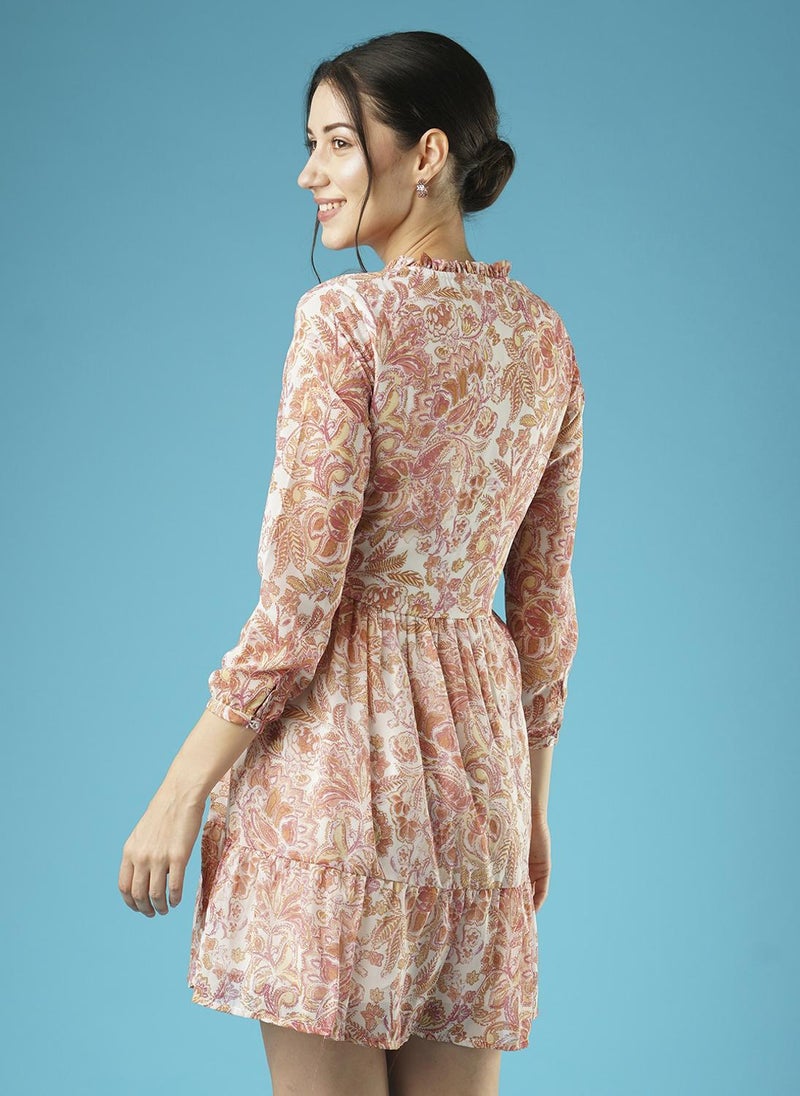 Globus Women's Dress White Casual with Mandarin Collar and Printed Design - Image 4