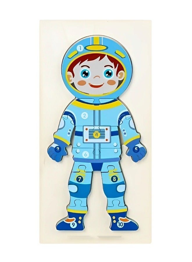 Wooden 3D Puzzles Occupational Cognition, Teacher Parents Teaching Support Tools, Attractive Colors and Patterns, Montessori Motor & Sensory Skill Development Toys, Ideal Kids Gift (Astronaut Form) - Image 1