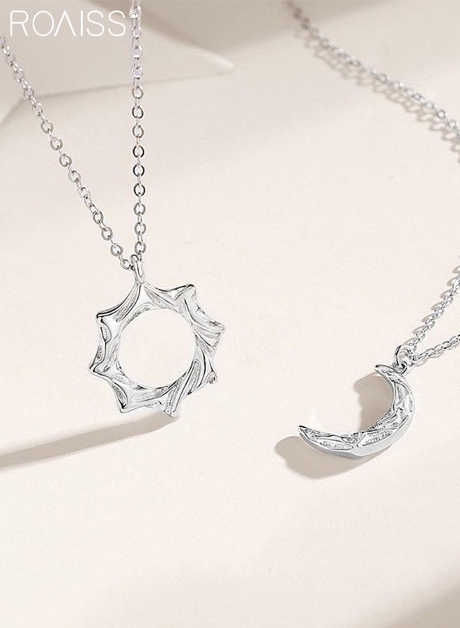 roaiss 4 Pcs Couple Necklace and Rings Set 2 Pcs Silver Sun and Moon Thin Chain Necklaces 2 Pcs Adjustable Heart-shaped Couple Rings, Suitable for Men and Women Daily Wear and Parties - Image 2