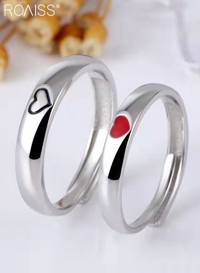 roaiss 4 Pcs Couple Necklace and Rings Set 2 Pcs Silver Sun and Moon Thin Chain Necklaces 2 Pcs Adjustable Heart-shaped Couple Rings, Suitable for Men and Women Daily Wear and Parties - Image 3