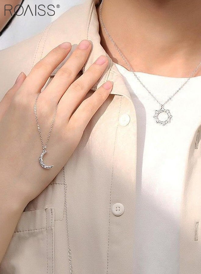 roaiss 4 Pcs Couple Necklace and Rings Set 2 Pcs Silver Sun and Moon Thin Chain Necklaces 2 Pcs Adjustable Heart-shaped Couple Rings, Suitable for Men and Women Daily Wear and Parties - Image 4