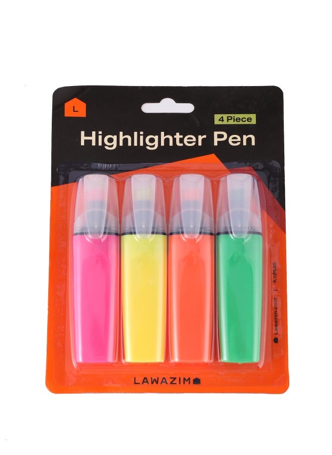 LAWAZIM - Highlighter Pen -4 Piece Big Size- Quick-Drying Ink Vibrant Highlighter Markers with Broad Chisel Tip Design - for Office School DIY Projects and Work Supplies Highlighting Document Marking - Image 1