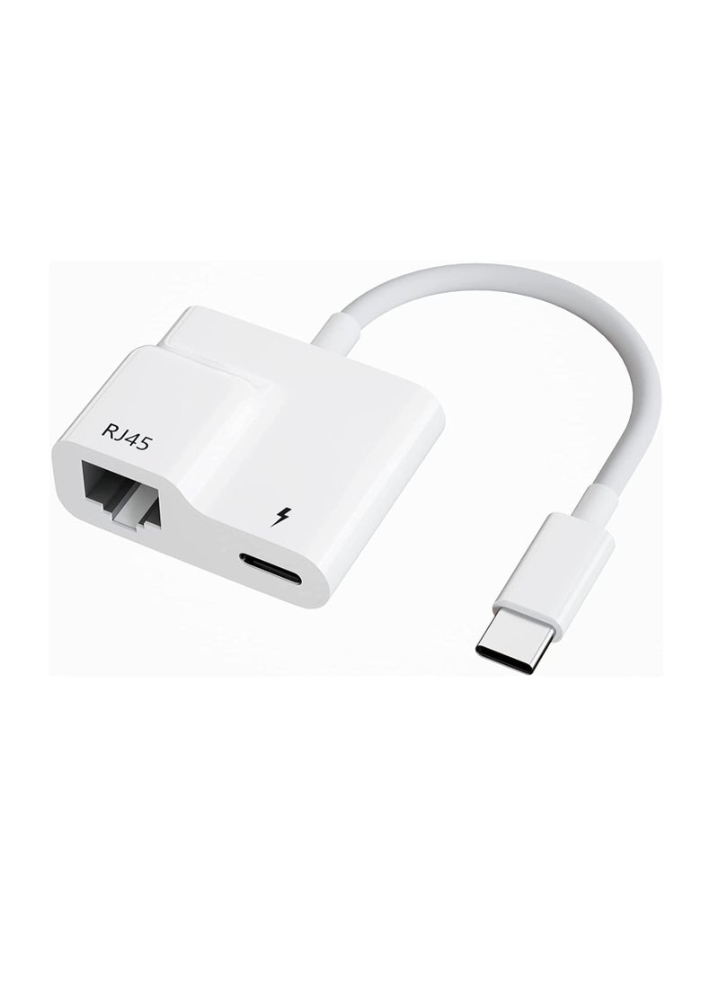 Generic USB C to Ethernet Adapter, 2 in 1 USB C to RJ45 Adapter with 60W PD Type-C Charge Port Supports 10/100Mbps Ethernet Network, Compatible for Android/iPad Pro/Mac/Galaxy and More USB C Devices  - Image 1