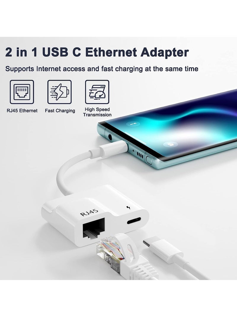 Generic USB C to Ethernet Adapter, 2 in 1 USB C to RJ45 Adapter with 60W PD Type-C Charge Port Supports 10/100Mbps Ethernet Network, Compatible for Android/iPad Pro/Mac/Galaxy and More USB C Devices  - Image 2