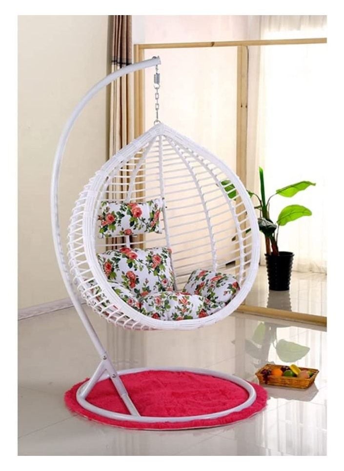KARNAK Hanging Swing Chair with Cushion & Metal Steel Base Patio Wicker Rattan Chair Random Cushion KHC  - Image 1