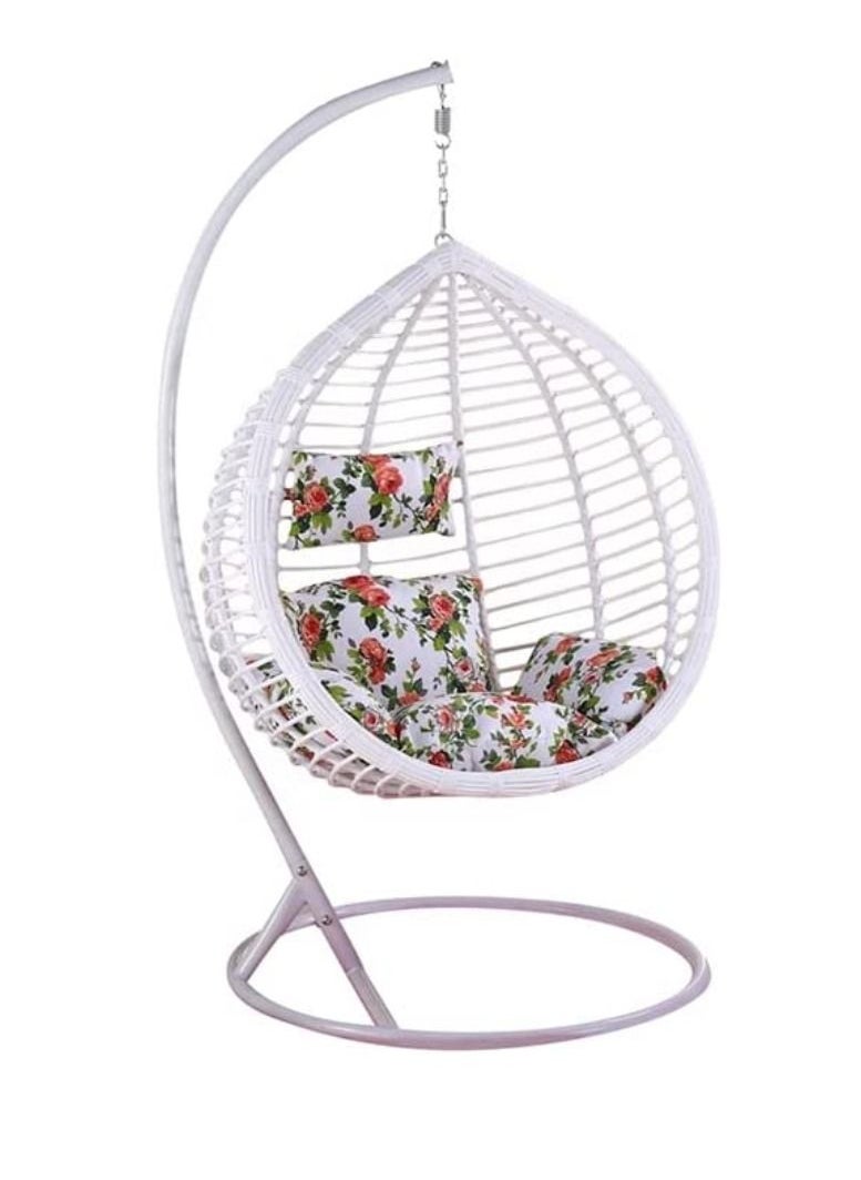 KARNAK Hanging Swing Chair with Cushion & Metal Steel Base Patio Wicker Rattan Chair Random Cushion KHC  - Image 2